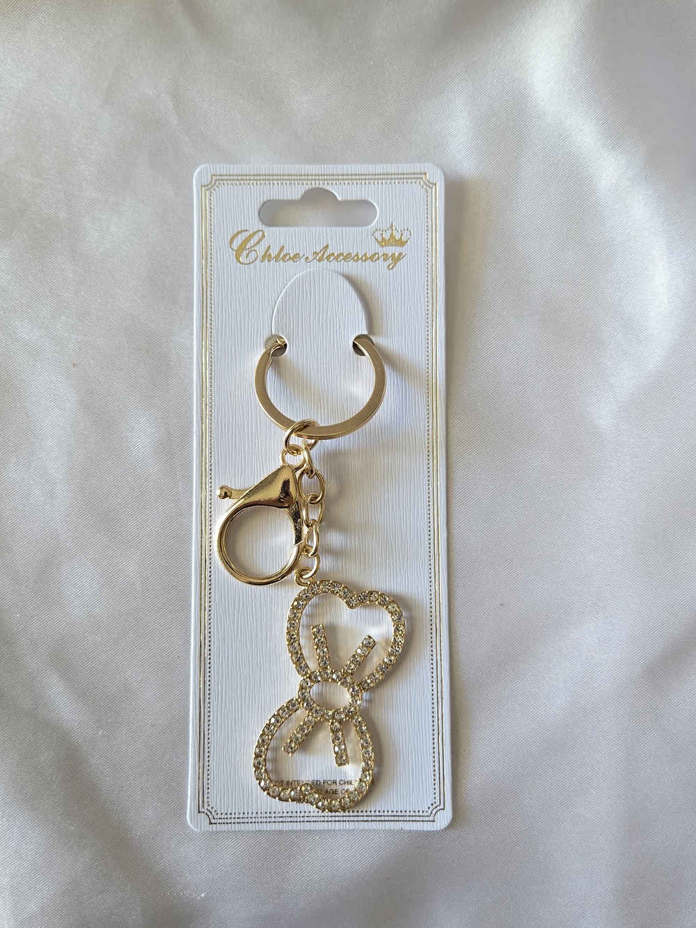 Chloe Accessory Gold Rhinestone Bow Bag Charm/Keychain